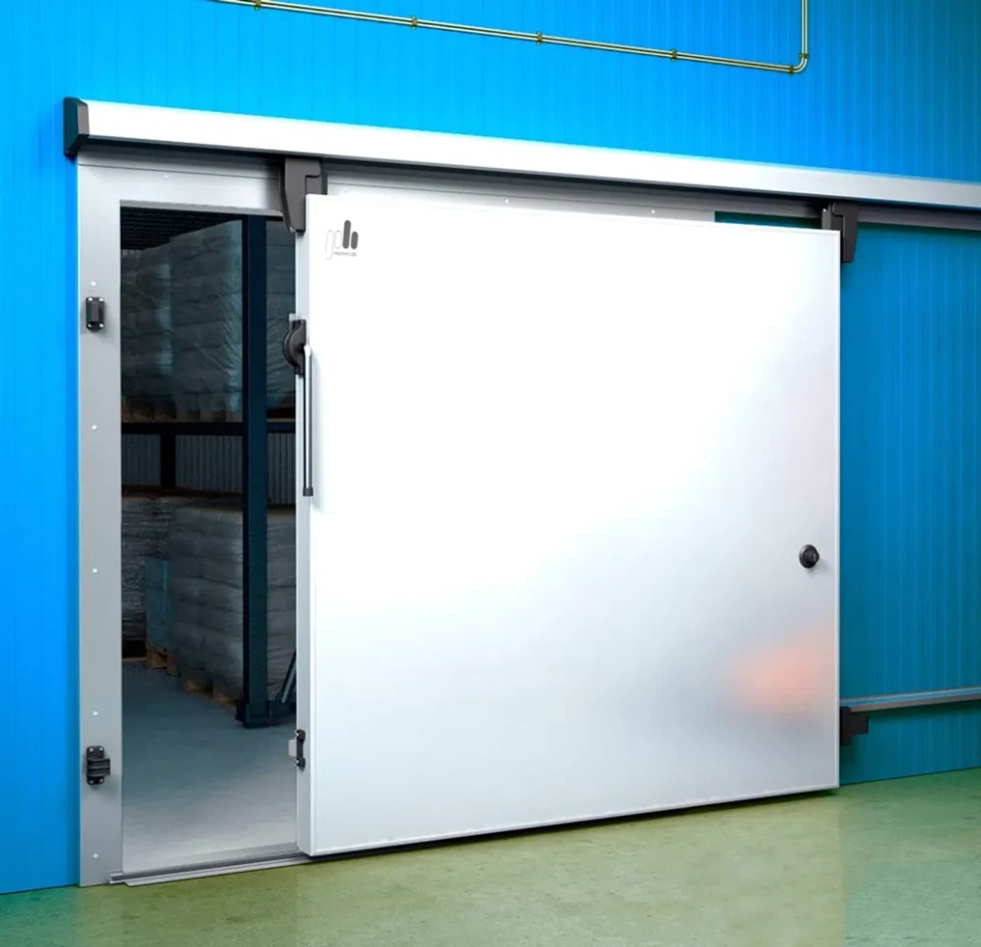 Insulated cold-storage commercial door at a Canadian food-service facility